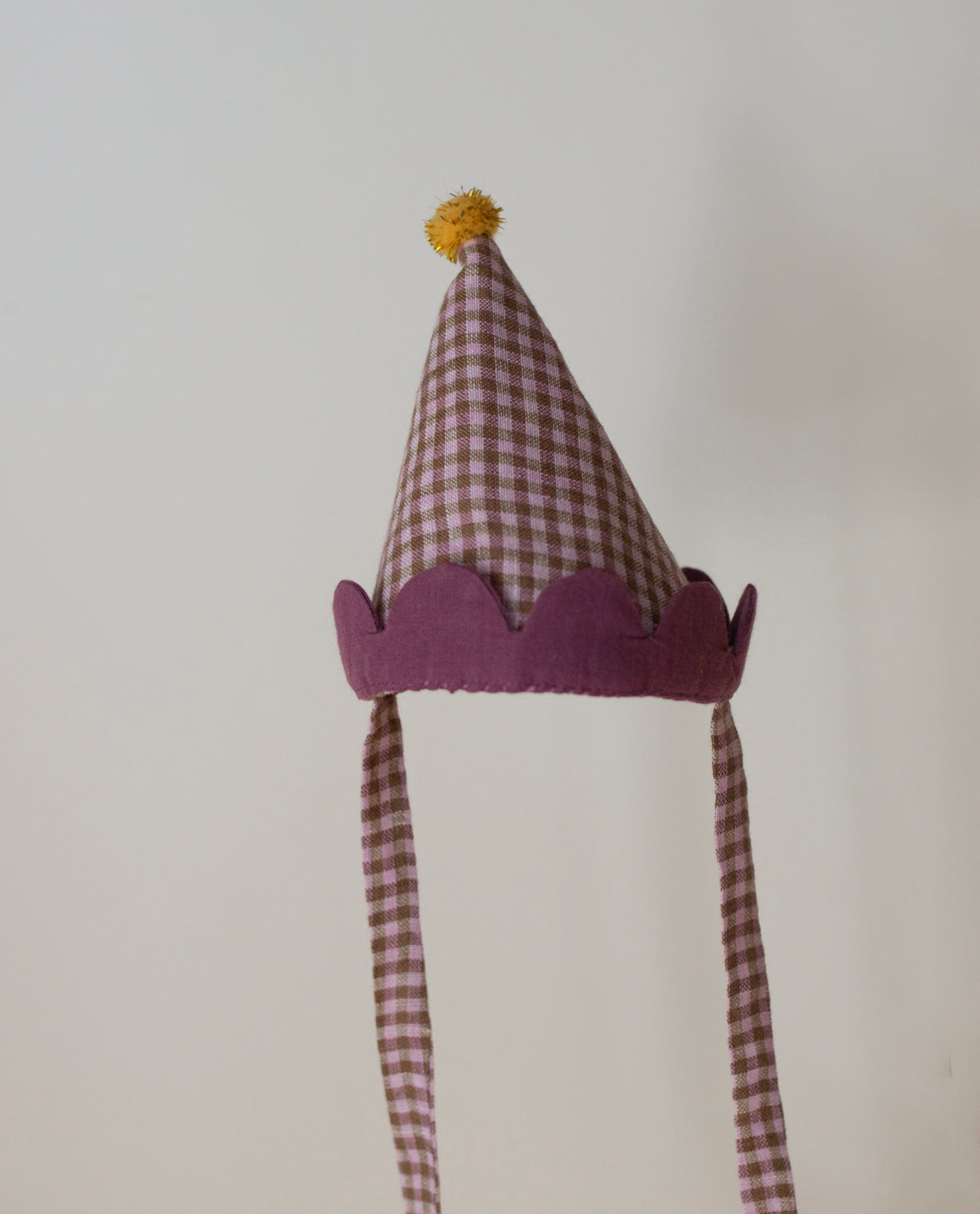 GINGHAM PURPLE FABRIC PARTY HAT