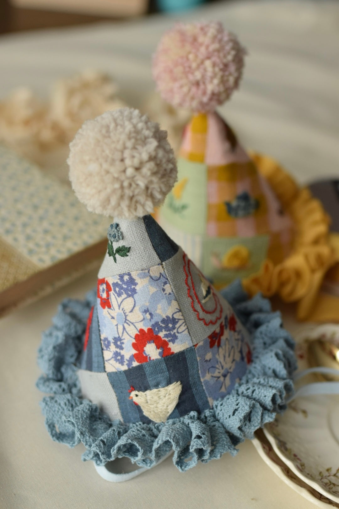 PATCHWORK BLUE PARTY HAT