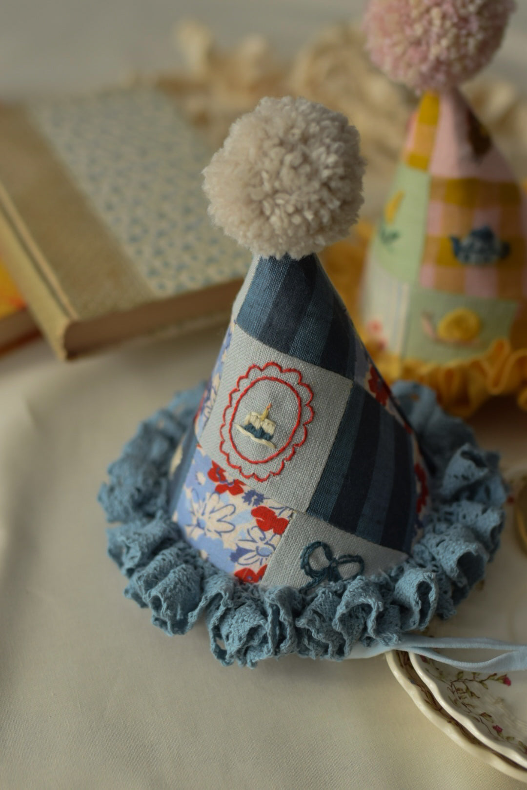PATCHWORK BLUE PARTY HAT