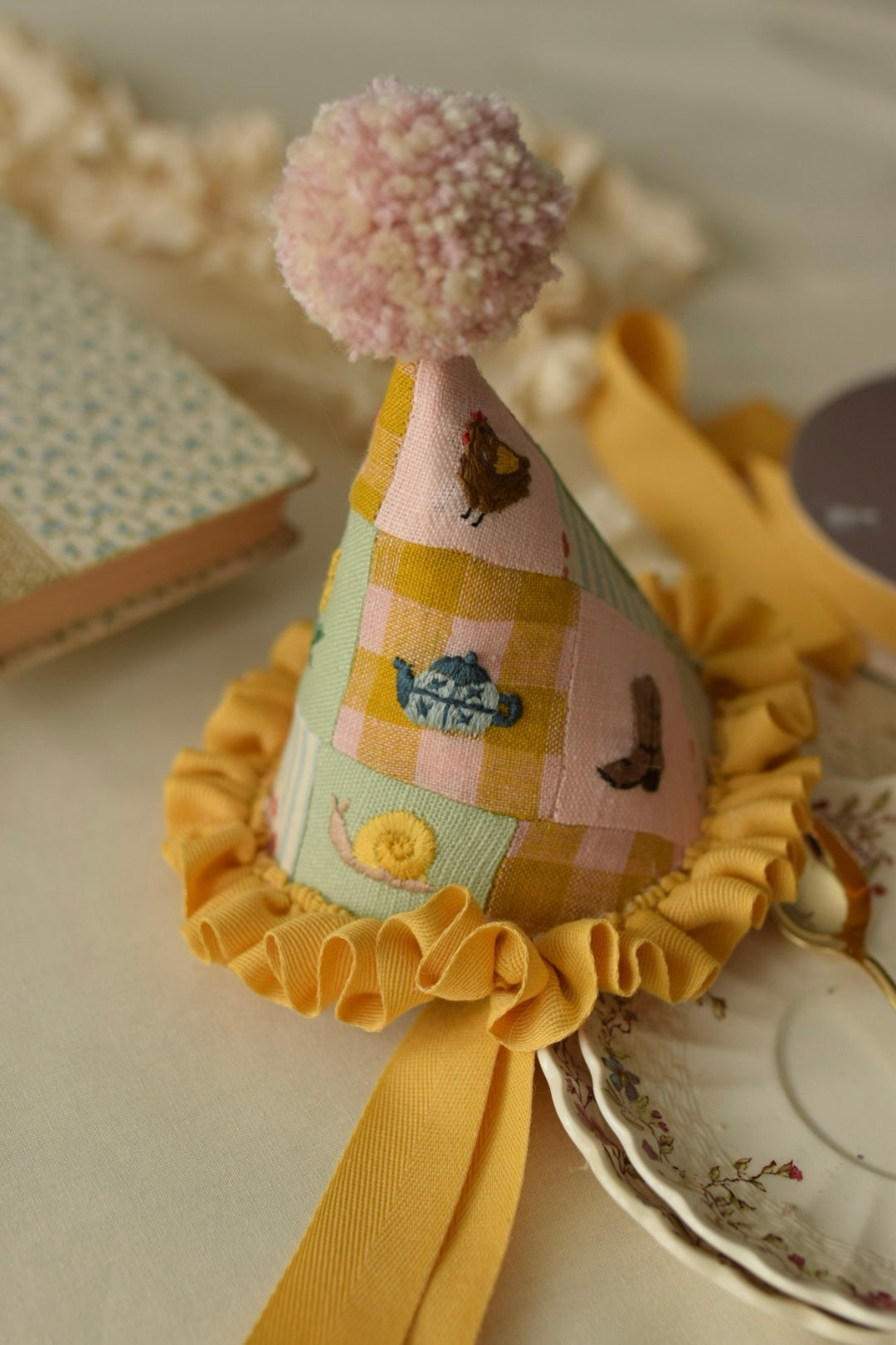 PATCHWORK YELLOW PARTY HAT
