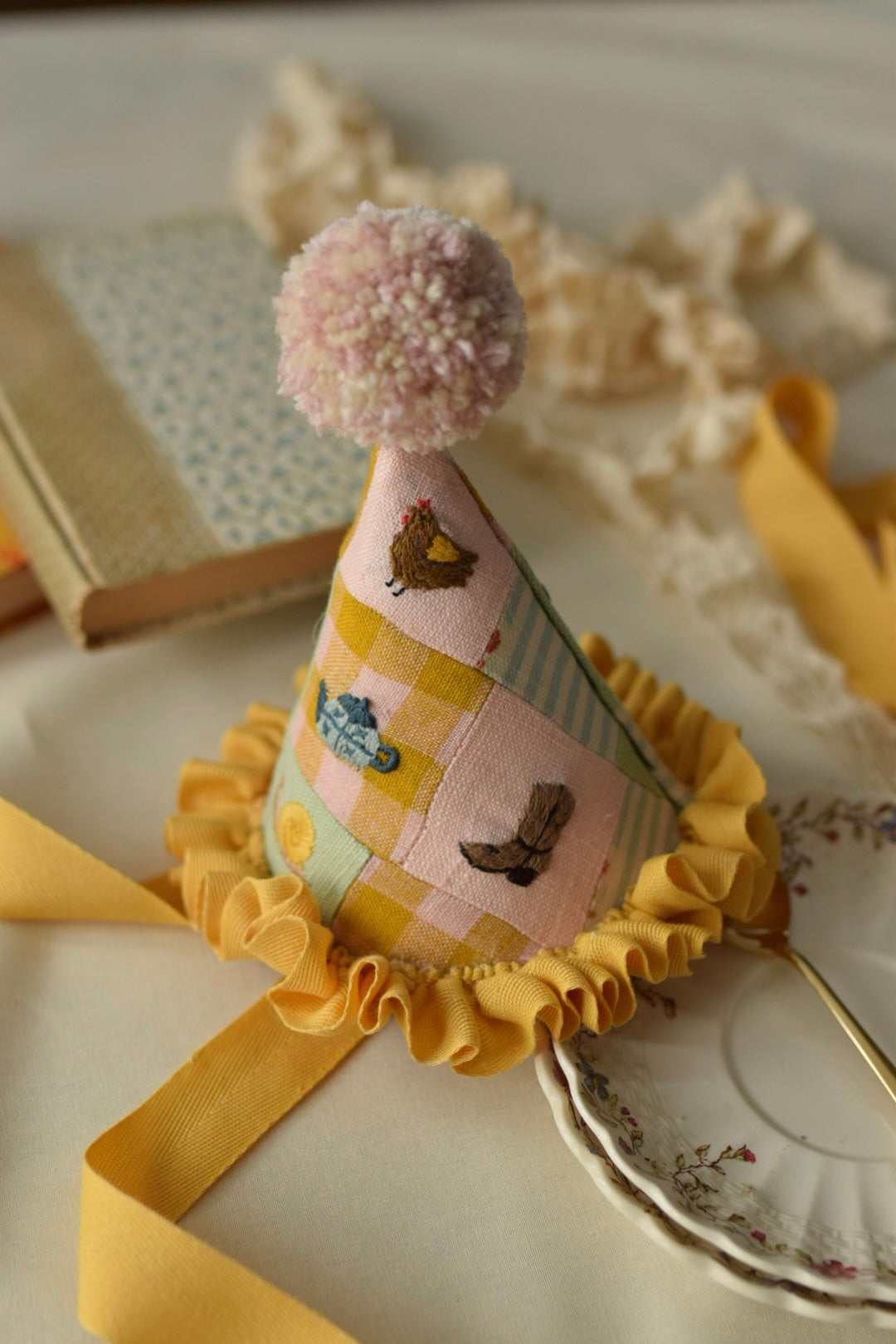 PATCHWORK YELLOW PARTY HAT