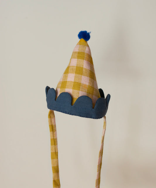 YELLOW/BLUE FABRIC PARTY HAT