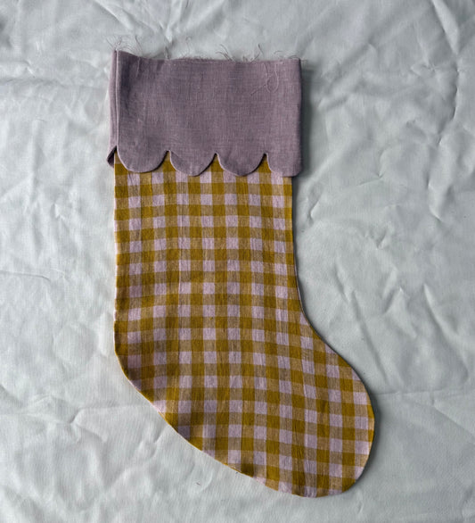 Christmas stockings yellow plaid/ pink